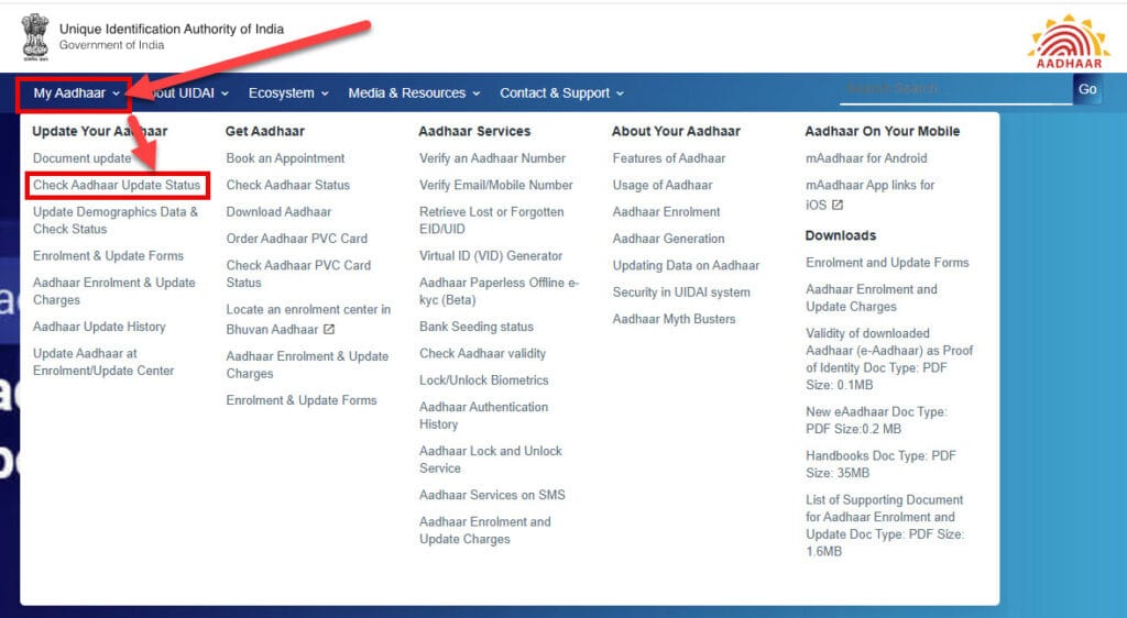 check Aadhaar update status