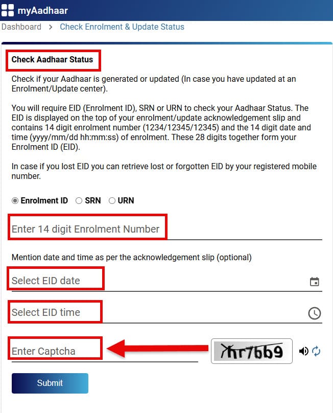 Check Your Aadhaar Card Update Status Online